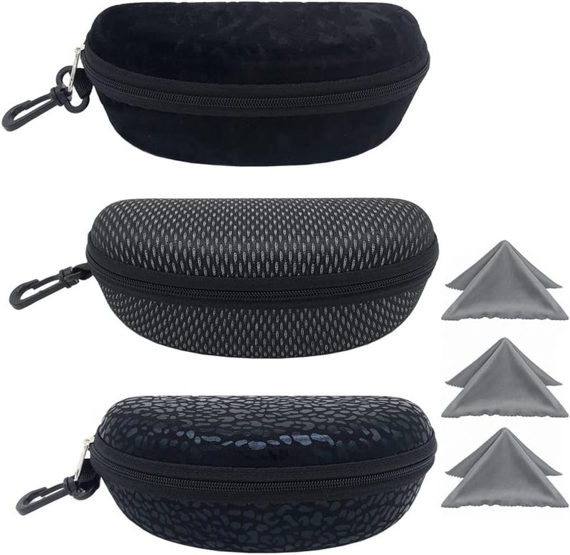 ZONLY 3 Pack Sunglasses Case Portable Travel Zipper Eyeglasses Case Hook With Cleaning Cloth - Image 1