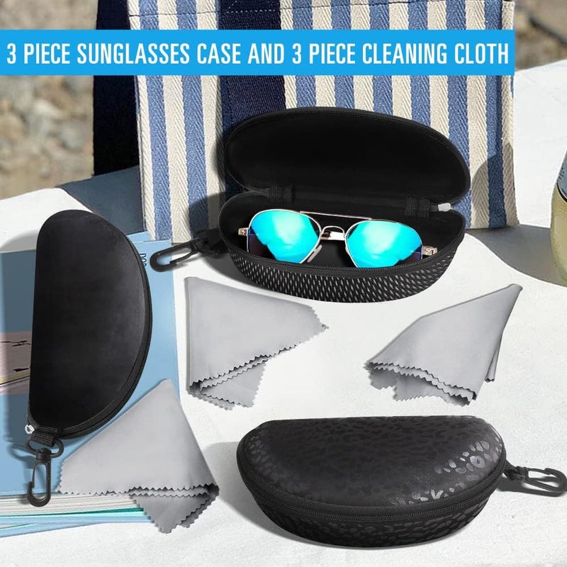 ZONLY 3 Pack Sunglasses Case Portable Travel Zipper Eyeglasses Case Hook With Cleaning Cloth - Image 2