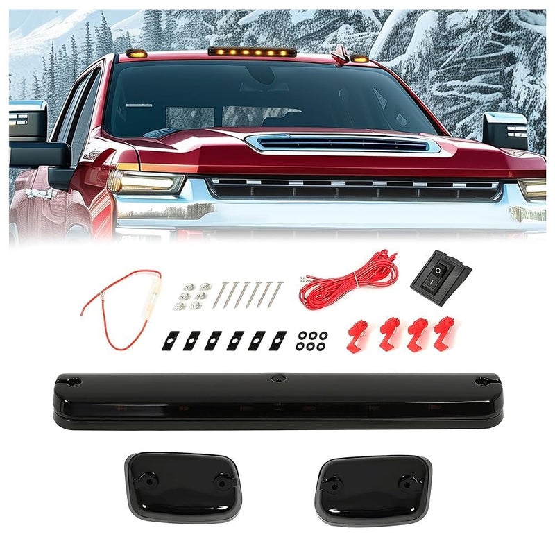 HECASA LED Roof Marker Light Compatible with 20072021 Chevy Chevrolet SilveradoGMC Sierra 2500HD 3500HD Cab Lights wWire Harness Black Lens Pickup 3PCS
