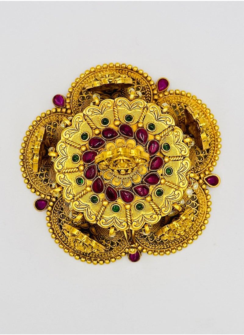 Swadesh Souq - Exquisite Brass Kumkum Box with Kempstones and Lakshmi Motifs Kumkum/Sindoor Box/Jewelry Box/Coin Box - Image 1