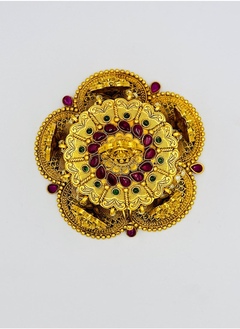 Swadesh Souq - Exquisite Brass Kumkum Box with Kempstones and Lakshmi Motifs Kumkum/Sindoor Box/Jewelry Box/Coin Box - Image 1