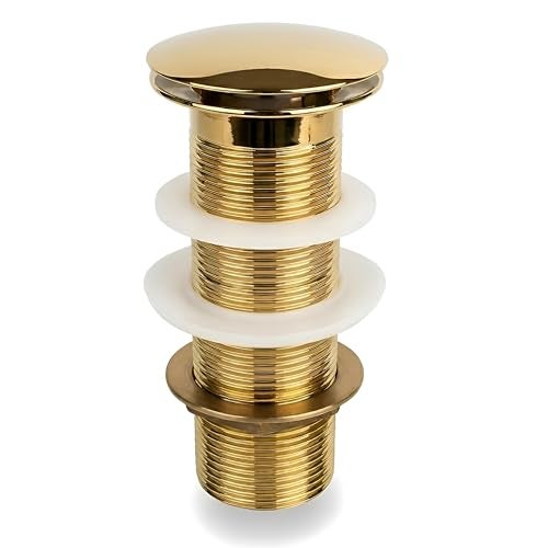 BASSINO Premium 5 Inch Brass Waste Coupling/Washbasin Drainer/Rust-Proof Pop-Up for Basin/Drain Stopper for Tabletop, Wall-Mount & Pedestal Wash Basins(Glossy-Golden) - Image 1