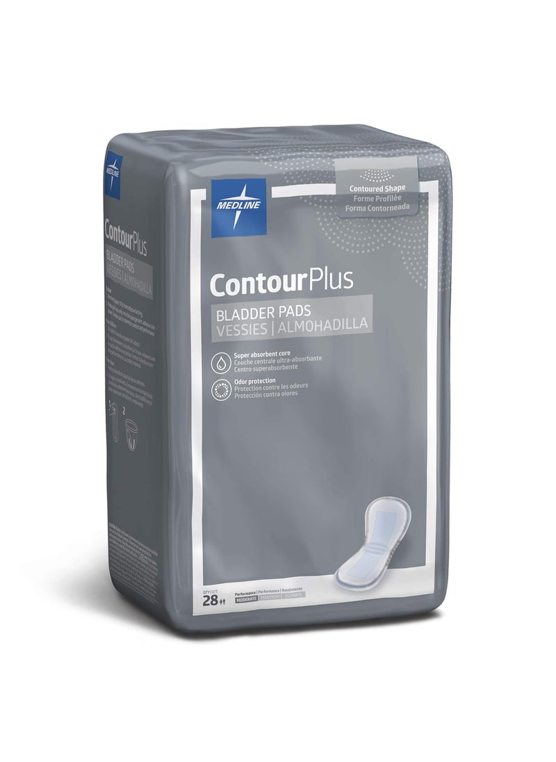 Medline - Medline ContourPlus Bladder Control Incontinence Pads, Moderate Absorbency, 5.5" x 10.5", 28 Count (Pack of 12) - Image 1
