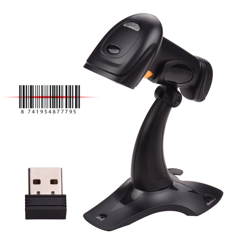Wireless Barcode Scanner: Black 1200mAh Battery 32-bit Master Chip - Plug-and-Play Handheld Scanner for Windows, Android, Linux Users - Image 1