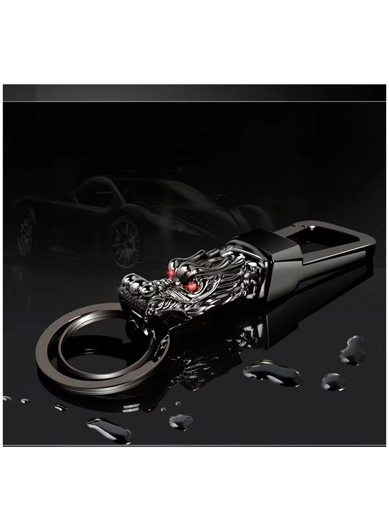 HTKCRX Dragon Head Keychain Key Ring Clip Carabiner Key Holder Zinc Alloy Metal Heavy Duty Automotive Car Keychains Accessories for Men & Women with Gift Box-Black - Image 2