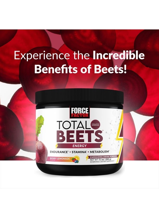 Force Factor - Total Beets Energy Drink Mix, Superfood Beet Root Powder with Nitrates to Boost Energy and Support Circulation, Blood Flow, Nitric Oxide and Stamina, Heart Health Supplement, 30 Servings - Image 1