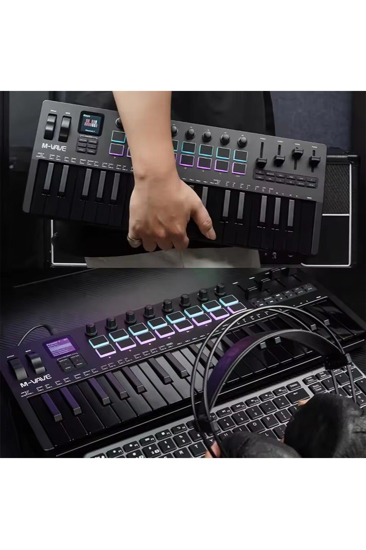 ام- فيفي لوحة مفاتيح MIDI محمولة M-vave SMK-37 PRO مكونة من 37 مفتاحًا و16 لوحة RGB و4 مؤشرات ضوئية و8 أجهزة ترميز مدمجة ومحرك DX-7 FM Synth الأسطوري - Image 2