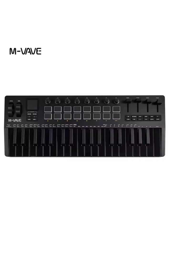 ام- فيفي لوحة مفاتيح MIDI محمولة M-vave SMK-37 PRO مكونة من 37 مفتاحًا و16 لوحة RGB و4 مؤشرات ضوئية و8 أجهزة ترميز مدمجة ومحرك DX-7 FM Synth الأسطوري - Image 1