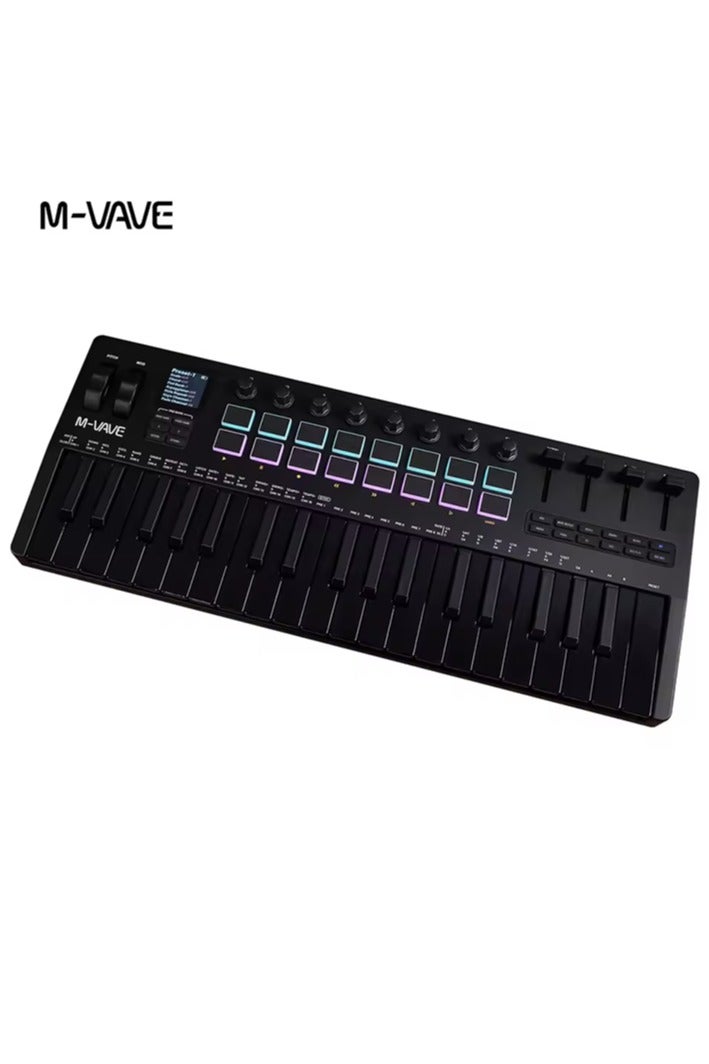 ام- فيفي لوحة مفاتيح MIDI محمولة M-vave SMK-37 PRO مكونة من 37 مفتاحًا و16 لوحة RGB و4 مؤشرات ضوئية و8 أجهزة ترميز مدمجة ومحرك DX-7 FM Synth الأسطوري - Image 3