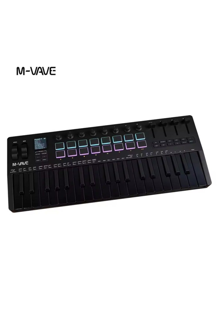 ام- فيفي لوحة مفاتيح MIDI محمولة M-vave SMK-37 PRO مكونة من 37 مفتاحًا و16 لوحة RGB و4 مؤشرات ضوئية و8 أجهزة ترميز مدمجة ومحرك DX-7 FM Synth الأسطوري - Image 4
