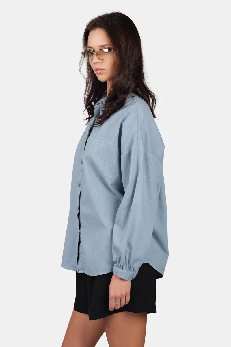 Virgio  Solid Cotton Oversized Welt Pocket Shirt for Women for Women | Best Price UAE