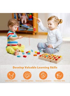 Coogam Coogam Wooden Magnetic Fishing Game, Fine Motor Skill Toy ABC Alphabet Color Sorting Puzzle, Montessori Letters Cognition Preschool Gift for Years Old Kid Early Learning with 2 Pole  - Image 5