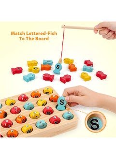 Coogam Coogam Wooden Magnetic Fishing Game, Fine Motor Skill Toy ABC Alphabet Color Sorting Puzzle, Montessori Letters Cognition Preschool Gift for Years Old Kid Early Learning with 2 Pole  - Image 3