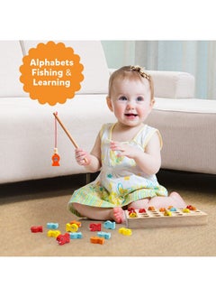 Coogam Coogam Wooden Magnetic Fishing Game, Fine Motor Skill Toy ABC Alphabet Color Sorting Puzzle, Montessori Letters Cognition Preschool Gift for Years Old Kid Early Learning with 2 Pole  - Image 2