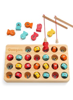 Coogam Coogam Wooden Magnetic Fishing Game, Fine Motor Skill Toy ABC Alphabet Color Sorting Puzzle, Montessori Letters Cognition Preschool Gift for Years Old Kid Early Learning with 2 Pole  - Image 1