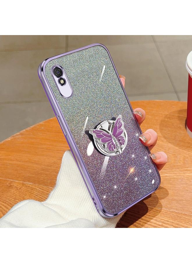 The Bros Case For Redmi 9A Plated Gradient Glitter Butterfly Holder TPU Phone Case
