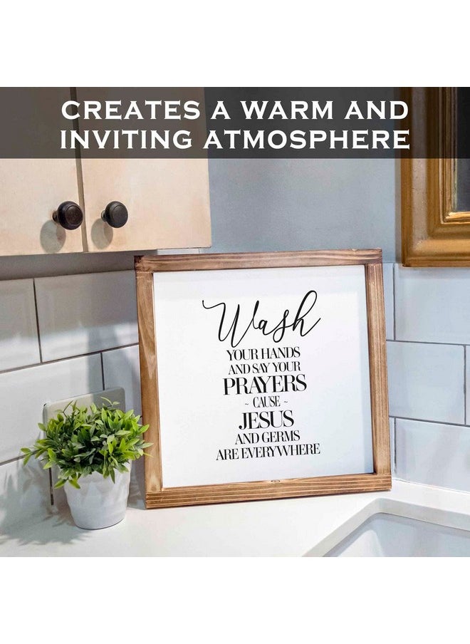 MAINEVENT MAINEVENT Wash Your Hands and Say Your Prayers Sign 12x12 Inch, Wall Bathroom Sign with Quotes, Jesus and Germs Sign, Cute Bathroom Sign Decor Farmhouse, Rustic Wash Your Hands Sign Bathroom Decor  - Image 4