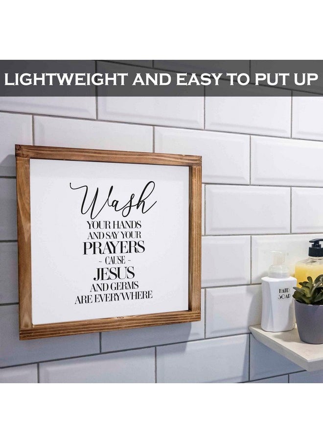 MAINEVENT MAINEVENT Wash Your Hands and Say Your Prayers Sign 12x12 Inch, Wall Bathroom Sign with Quotes, Jesus and Germs Sign, Cute Bathroom Sign Decor Farmhouse, Rustic Wash Your Hands Sign Bathroom Decor  - Image 5