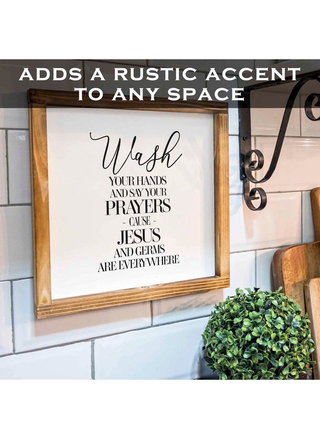 MAINEVENT MAINEVENT Wash Your Hands and Say Your Prayers Sign 12x12 Inch, Wall Bathroom Sign with Quotes, Jesus and Germs Sign, Cute Bathroom Sign Decor Farmhouse, Rustic Wash Your Hands Sign Bathroom Decor  - Image 2