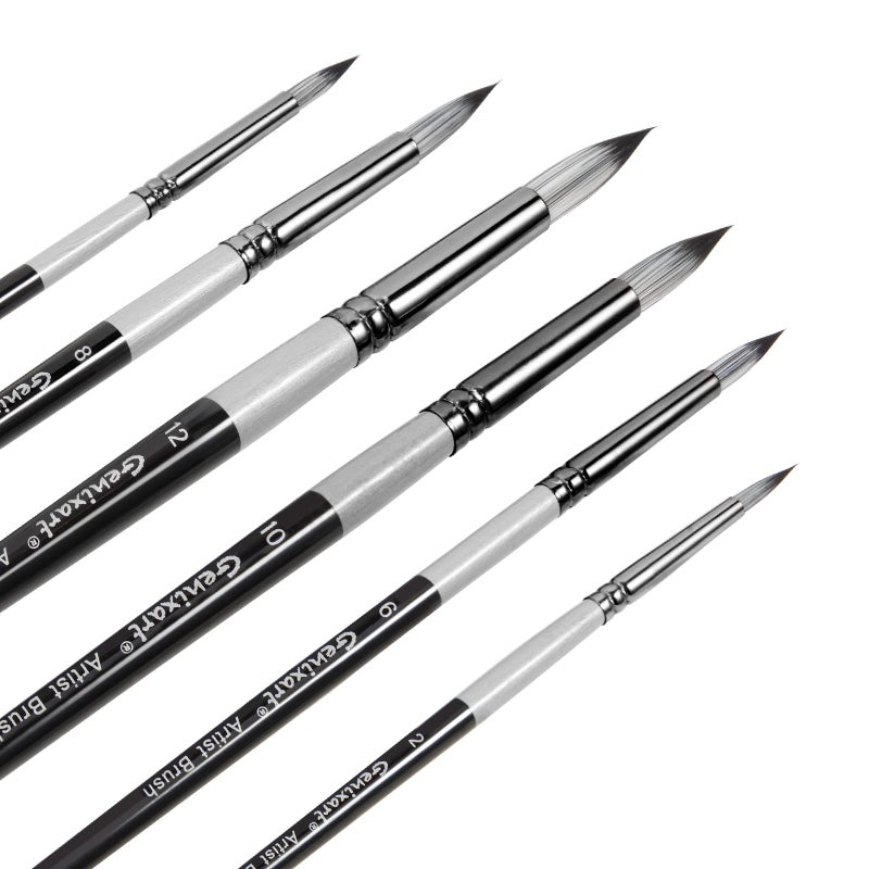 Genixart Genixart Round Pointed Tip Paint Brushes Set, 6 Pcs Artist Paintbrushes for Acrylic Oil Watercolor Gouache Painting, Premium Nylon Hair Art Paint Brush for Beginners and Professionals - Image 1