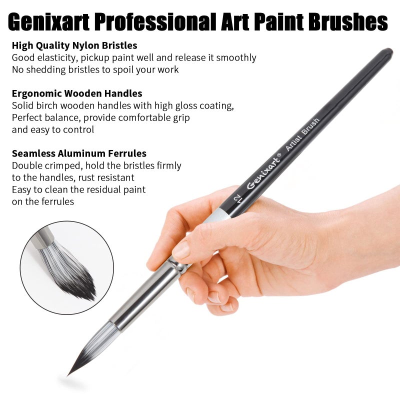 Genixart Genixart Round Pointed Tip Paint Brushes Set, 6 Pcs Artist Paintbrushes for Acrylic Oil Watercolor Gouache Painting, Premium Nylon Hair Art Paint Brush for Beginners and Professionals - Image 4