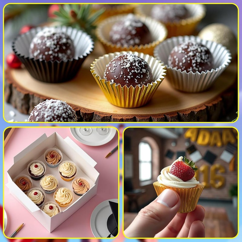 Augsun 400pcs Graduation Mini Foil Cupcake Liners Golden Silver Black Cupcake Baking Cups Metallic Mini Muffin Cupcake Wrappers for Graduation New Year Party Cake Candy Chocolate Decorations Supplies - Image 4