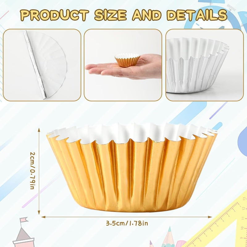 Augsun 400pcs Graduation Mini Foil Cupcake Liners Golden Silver Black Cupcake Baking Cups Metallic Mini Muffin Cupcake Wrappers for Graduation New Year Party Cake Candy Chocolate Decorations Supplies - Image 2