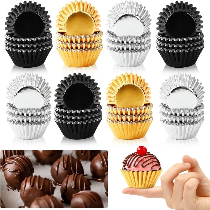 Augsun 400pcs Graduation Mini Foil Cupcake Liners Golden Silver Black Cupcake Baking Cups Metallic Mini Muffin Cupcake Wrappers for Graduation New Year Party Cake Candy Chocolate Decorations Supplies - Image 1