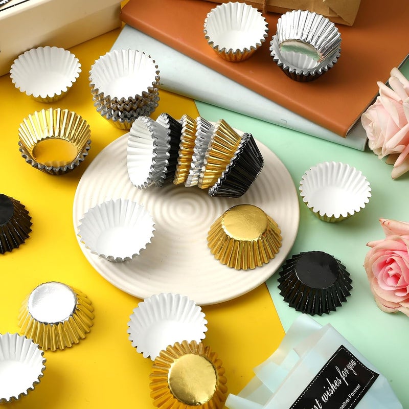 Augsun 400pcs Graduation Mini Foil Cupcake Liners Golden Silver Black Cupcake Baking Cups Metallic Mini Muffin Cupcake Wrappers for Graduation New Year Party Cake Candy Chocolate Decorations Supplies - Image 3