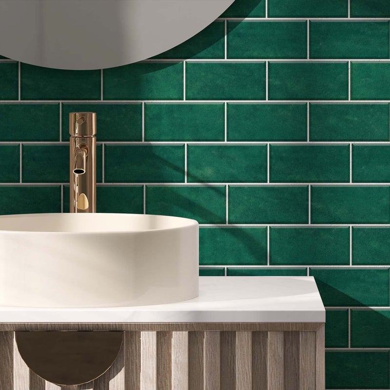Alwayspon Wall Tile Transfers Sticker for Home Decor Peel  Stick selfAdhesive splashback Stick On Tile Decals for Living Room Kitchen Bathroom Decor Green Emerald Cement Brick 9 Pieces