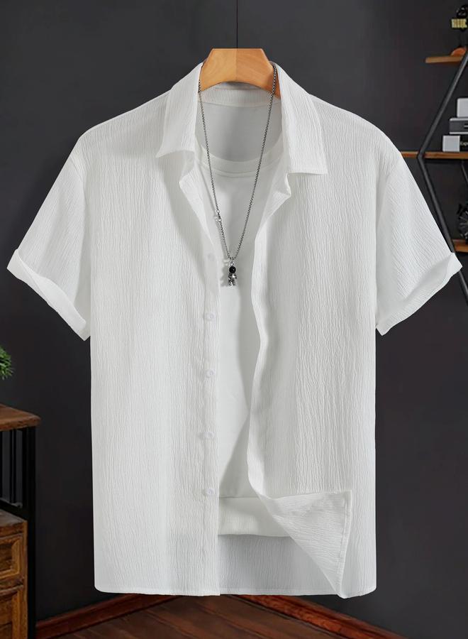 Take Two Men White Plain Spread Collar Shirt - Image 1