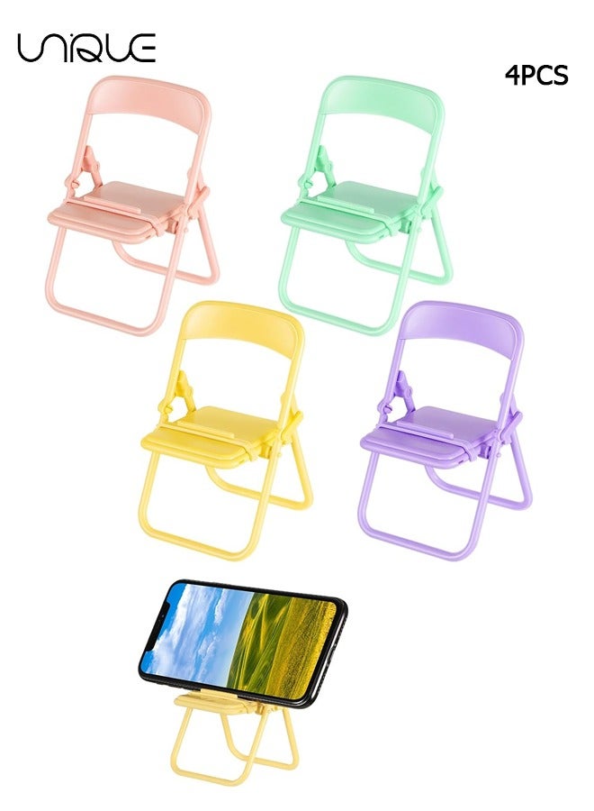 يونيك 4 قطع حامل هاتف كرسي صغير - حامل لون الحلوى القابل للطي لتزيين المكاتب قوس الهاتف المحمول العالمي - لمكتب الدمية المكتبي مكتب اللوازم المدرسية المنزلية - وردي أصفر أخضر أرجواني - Image 1
