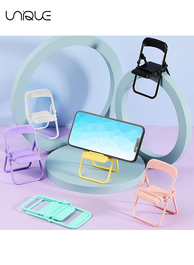 يونيك 4 قطع حامل هاتف كرسي صغير - حامل لون الحلوى القابل للطي لتزيين المكاتب قوس الهاتف المحمول العالمي - لمكتب الدمية المكتبي مكتب اللوازم المدرسية المنزلية - وردي أصفر أخضر أرجواني - Image 3