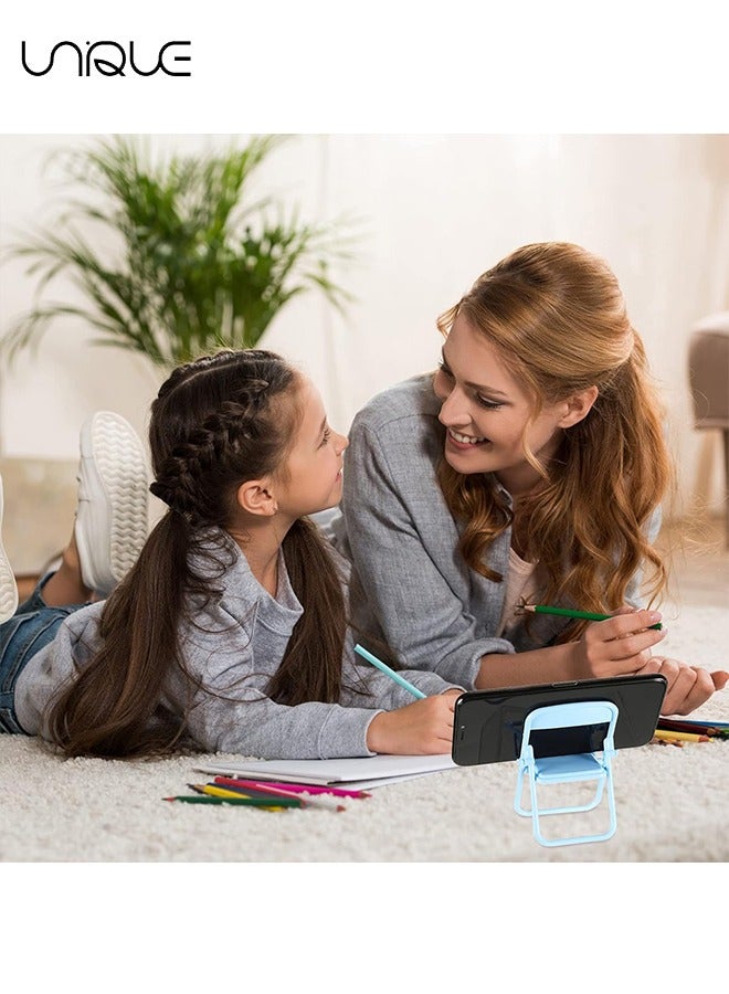 يونيك 4 قطع حامل هاتف كرسي صغير - حامل لون الحلوى القابل للطي لتزيين المكاتب قوس الهاتف المحمول العالمي - لمكتب الدمية المكتبي مكتب اللوازم المدرسية المنزلية - وردي أصفر أخضر أرجواني - Image 5