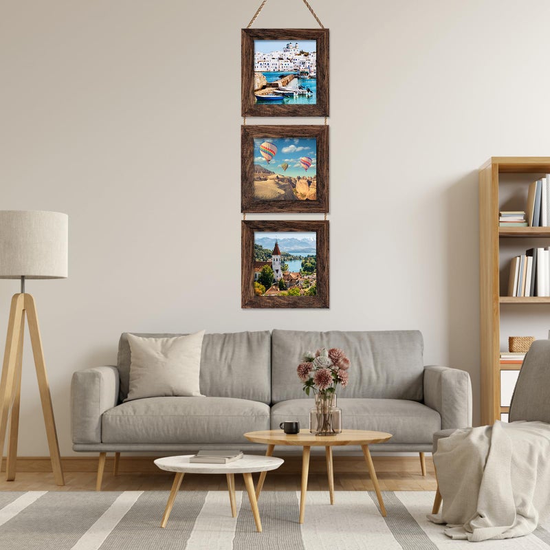 Vmuzeder 5x5 إطار صورة جدار معلق إطارات الصورة مع 3 إطارات فتحة الضيق بني بني - Image 4