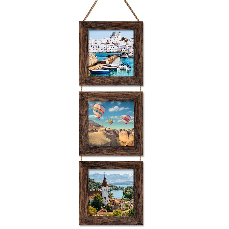 Vmuzeder 5x5 إطار صورة جدار معلق إطارات الصورة مع 3 إطارات فتحة الضيق بني بني - Image 1