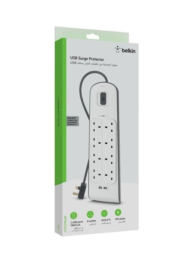 belkin حماية من زيادة التيار بـ 8 مآخذ و 2 منفذ USB مع سلك طاقة بطول 2 متر - Image 3