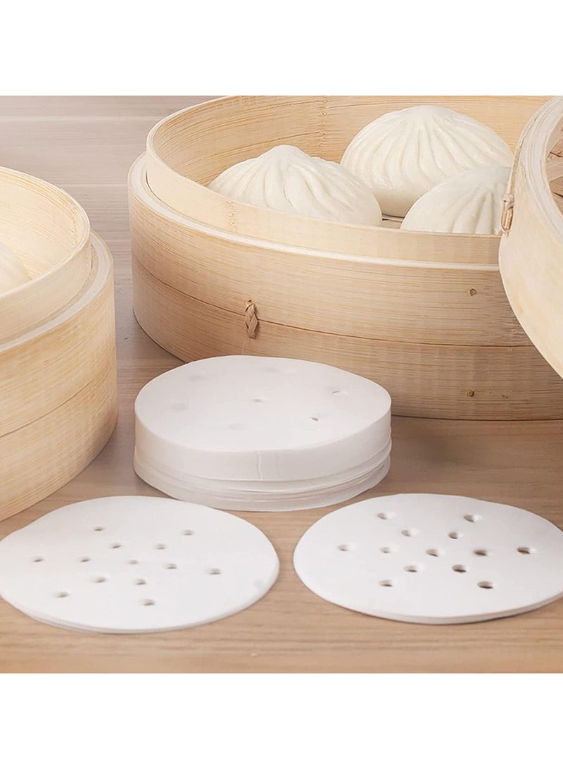 TOMSHOO 200 Pcs Air Fryer Liner, Round Non-Stick Steamer Mat, Premium Parchment Paper for Baking, Oven, Air Fryer, Bamboo Steamer - 7 inches White - Image 2