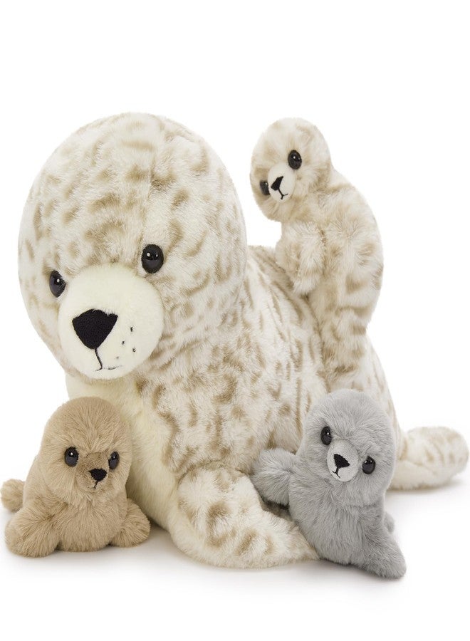 Beniny 4 Pcs Seal Stuffed Animal Set, 20" Mother Plush Toy With 3 Babies In Mom'S Belly, Cute Leopard Plushie For Girls Boys Kids, Kawaii Chirstmas Bithday - Image 1
