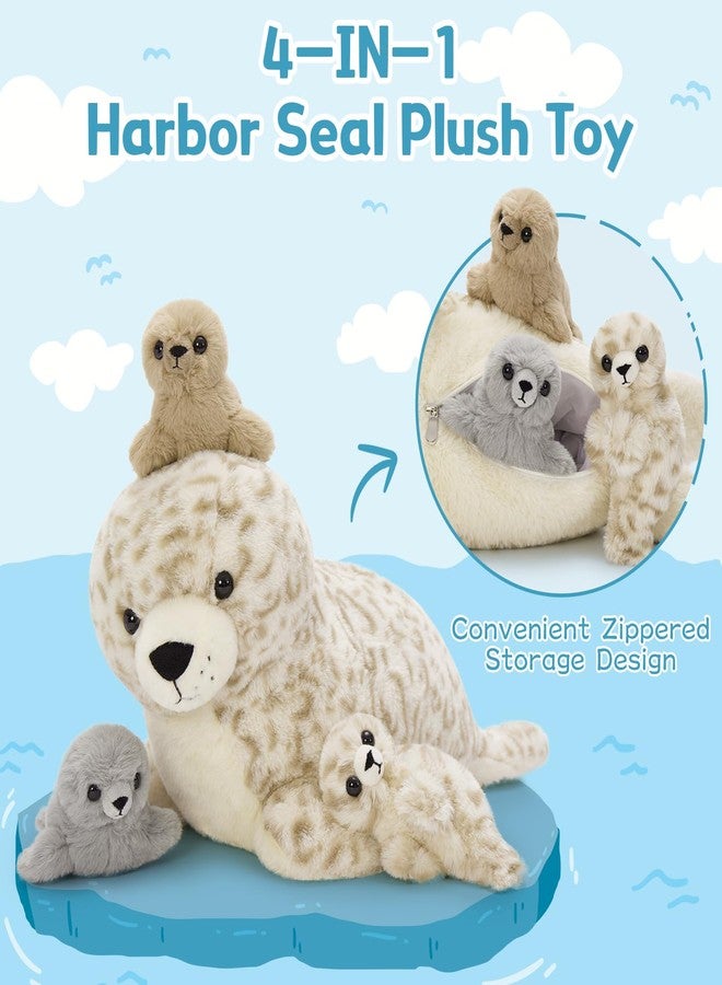 Beniny 4 Pcs Seal Stuffed Animal Set, 20" Mother Plush Toy With 3 Babies In Mom'S Belly, Cute Leopard Plushie For Girls Boys Kids, Kawaii Chirstmas Bithday - Image 3