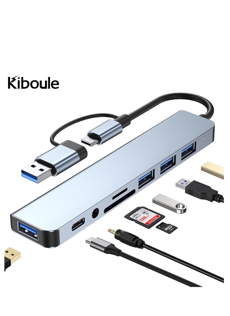 Kiboule Type C to USB 3.0 Hub 8-in-1 Docking Station with USB 3.0 Port/USB2.0 Ports/5W PD/USB-C Port Ultra Slim USB Splitter Plug and Play Compatible with Laptop  - Image 1