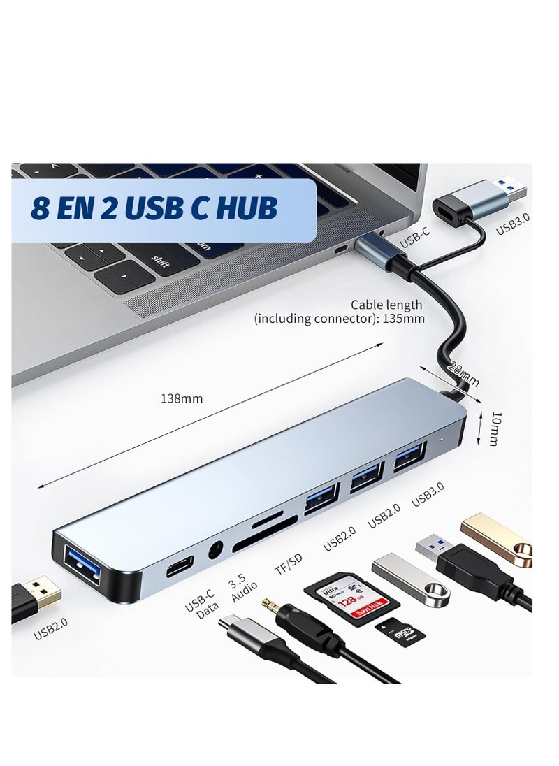 Kiboule Type C to USB 3.0 Hub 8-in-1 Docking Station with USB 3.0 Port/USB2.0 Ports/5W PD/USB-C Port Ultra Slim USB Splitter Plug and Play Compatible with Laptop  - Image 2