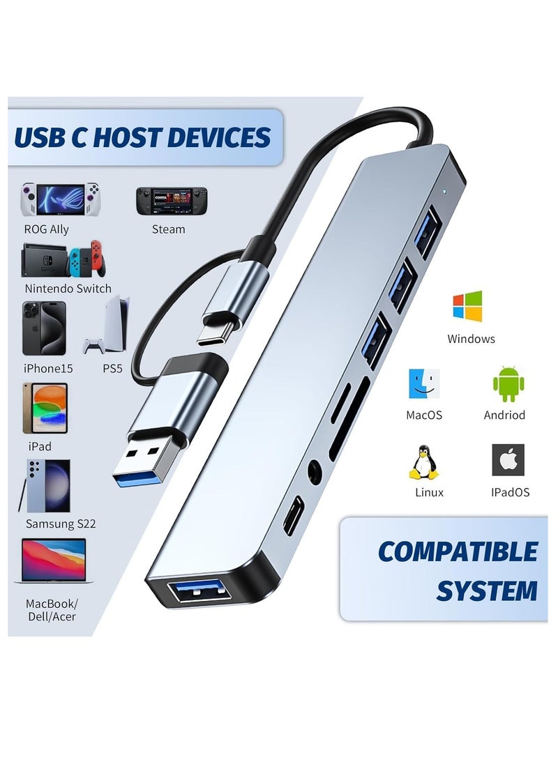 Kiboule Type C to USB 3.0 Hub 8-in-1 Docking Station with USB 3.0 Port/USB2.0 Ports/5W PD/USB-C Port Ultra Slim USB Splitter Plug and Play Compatible with Laptop  - Image 3