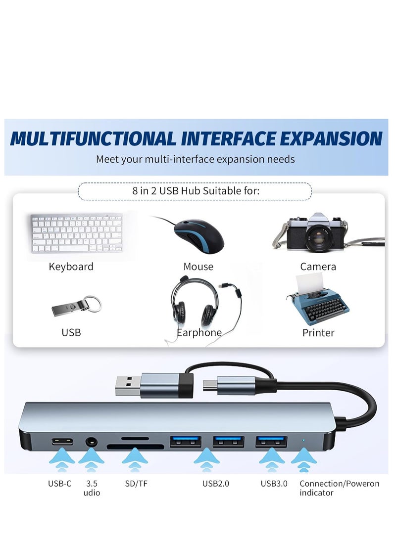 Kiboule Type C to USB 3.0 Hub 8-in-1 Docking Station with USB 3.0 Port/USB2.0 Ports/5W PD/USB-C Port Ultra Slim USB Splitter Plug and Play Compatible with Laptop  - Image 4