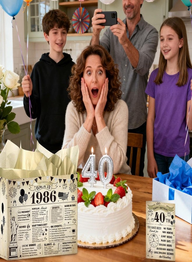 Wxiben حقيبة هدايا عيد الميلاد الأربعين من Wxiben - زينة عيد الميلاد الأربعين، حقيبة تغليف هدايا عتيقة بمقابض، ورق تغليف بطاقات تهنئة، مناسبة للنساء والرجال في سن الأربعين، مستوحاة من زينة حفلات عام 1986 - Image 3