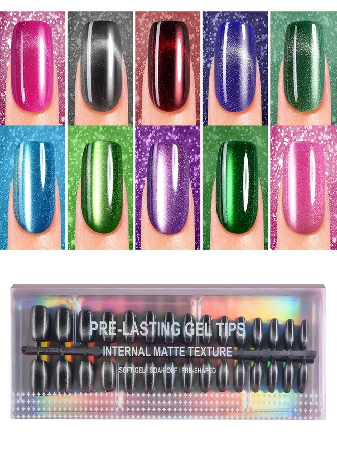 Plauva Cat Eye Press on Nails Short Square, 300Pcs Soft Gel Fake Nails, Glossy Glitter Cat Eye Nail Tips for Women and Girls Stick On Nails in 15 Sizes - Image 1