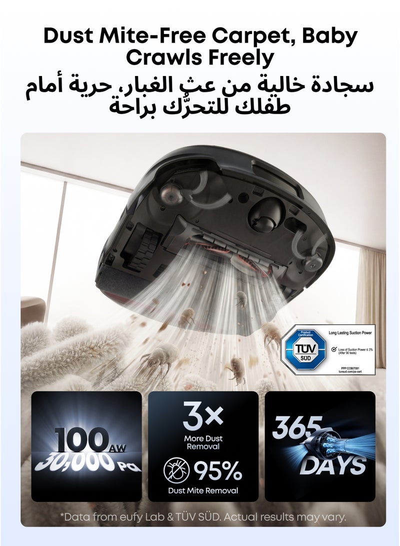 eufy Omni S2 Robot Vacuum Cleaner with Mop, 30,000Pa Suction, HydroJet 2.0, All-in-One Station 35 W T2081 black - Image 5