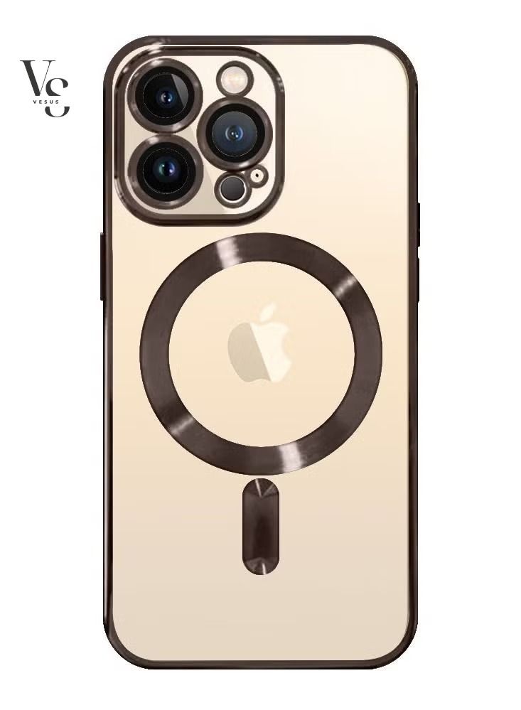 IAF 2Pack for iPhone 14 Pro Max Magsafe Case and Screen Protector Clear Electroplating Frame Wireless Charging Cover with Tempered Glass Brown/Clear 