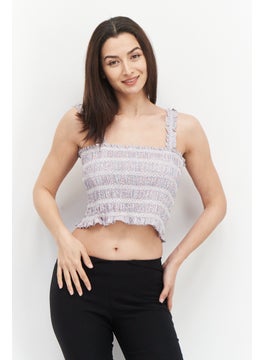 Women Square Neck  Sleeveless Allover Print Tank Top, Grey Combo