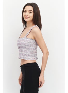 French Connection Women Square Neck  Sleeveless Allover Print Tank Top, Grey Combo  - Image 3